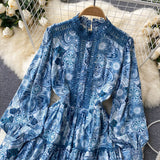 Vintage A line long sleeves floral dress women's dress HZ1022