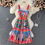 Vintage Straps Red Dress Summer Women Holiday Dress HZ1022