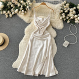 Sexy Spaghetti Straps Silk Satin Dress Women Holiday Dress HZ1022