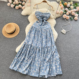 Vintage Spaghetti Straps Floral Dress Women Holiday Dress HZ1022