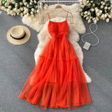Sexy Straps Tulle Ruffles Dress Women Holiday Dress HZ1022