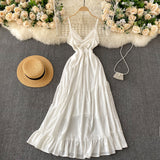Sexy Spaghetti Straps Backless Lace White Dress Summer Women Holiday Dress HZ1022