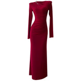 Qtevry Knitted Dress Long Sleeve Round Collar Temperament Tight Sexy Bag Hip Dress Folded Body Dress 69299