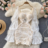 vintage lace long sleeves short summer women's dress HZ1022