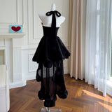 Qtevry And Summer New Fashion Hanging Neck Sexy Bare Shoulder Perspective Small Dress Two Sets Of Set Party Skirt 67889