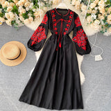 Bohemian Embroidered Round Neck Balloon Sleeve Women Dress HZ1022