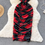 Sexy Spaghetti Straps Long Floral Red Dress Women Holiday Dress HZ1022