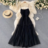 Sexy Straps Tulle Ruffles Dress Women Holiday Dress HZ1022