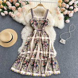 Palace Dress Women Summer Retro Printed Suspender Dress Women Holiday Dress HZ1022