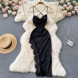 Sexy spaghetti straps summer lace high low dress women's dress HZ1022