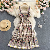 Palace Dress Women Summer Retro Printed Suspender Dress Women Holiday Dress HZ1022