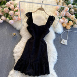 Sexy Straps Ruffled Lace Dress Women Holiday Dress HZ1022