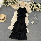 cute summer women's sweet chiffon suspender dress with ruffles HZ1022