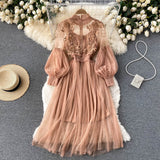 Vintage A line long sleeves floral dress women's dress HZ1022
