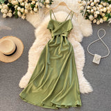 Sexy A line spaghetti straps sage green summer dress women's dress HZ1022