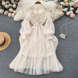 Vintage A line long sleeves lace dress women's dress HZ1022