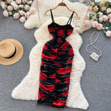 Sexy Spaghetti Straps Long Floral Red Dress Women Holiday Dress HZ1022