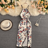Sexy A line Sleeveless Silk Satin Floral Dress Beach Summer Holiday Dress HZ1022