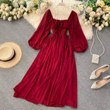 A line square neckline long sleeves chiffon dress women's dress HZ1022