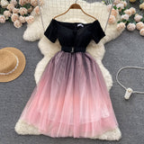 Cute A line Off The Shoulder Ombre Pink Dress Women Dress HZ1022