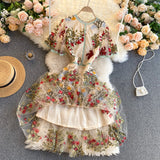 Vintage A line short sleeves floral dress women's dress HZ1022