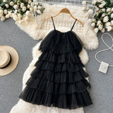 cute summer women's sweet spaghetti straps dress with ruffles HZ1022