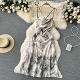 Sexy Spaghetti Straps Backless Silk Satin Dress Women Holiday Dress HZ1022