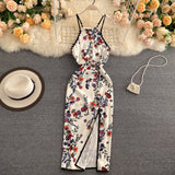 Sexy A line Sleeveless Silk Satin Floral Dress Beach Summer Holiday Dress HZ1022