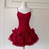 Qtevry Red Sling Dress Sexy Waists Thin Ballet Princess Ponpony Birthday Dress Girl 69515