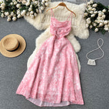 Cute A line Sleeveless Straps Backless Summer Pink Holiday Dress HZ1022