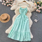 Vintage Spaghetti Straps Sleeveless Mint Green Summer Holiday Dress HZ1022