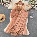 Vintage A line long sleeves lace dress women's dress HZ1022