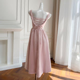 Sleeveless Dress French Light Dress Tied Princess Dress Big Pink Waist Birthday Dress Women Summer 69394