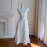 Three-Dimensional Embroidery Card Small White Dress Dress Dress Dress Collar Slim Thin Sling Skirt 68729