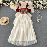 Retro Niche Design Embroidered Suspender Dress Women Dress HZ1022