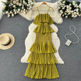 cute summer women's sweet chiffon suspender dress with ruffles HZ1022