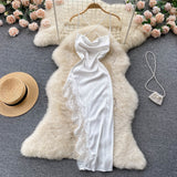 Sexy spaghetti straps summer lace high low dress women's dress HZ1022