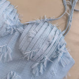 French Chiffon Plate With Embroidered Small Dress Elegant Sweet Blue Dress With Belt Sling Cake Dress 68579