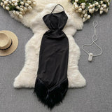 Sexy Irregular Design One Shoulder Strap Halter Neck Sexy Tight Dress With Tassel HZ1022