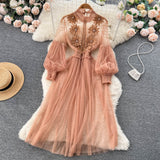 Vintage A line long sleeves lace dress women's dress HZ1022