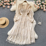 Cute long sleeves lace v neckline dress women's dress HZ1022