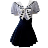 Qtevry Fish Bone Sailor Collar Blouse High Waist Skirt Short Skirt Academy Hottie Two-Piece Navy Suit 8469