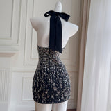 Qtevry 2025 Early Autumn New Black Which Hangs Neck Braid Short Temperament Dress Dress 69379