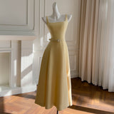Qtevry Lila 2025 Summer New Cream Yellow Breast Sling Sling Sling Belt Long Dress Dress Woman 69167