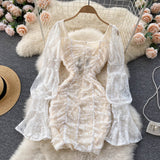 vintage lace long sleeves short summer women's dress HZ1022