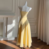 Qtevry Lila 2025 Summer New Cream Yellow Breast Sling Sling Sling Belt Long Dress Dress Woman 69167