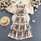 Palace Dress Women Summer Retro Printed Suspender Dress Women Holiday Dress HZ1022