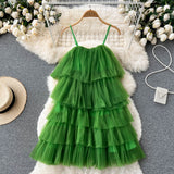 cute summer women's sweet spaghetti straps dress with ruffles HZ1022