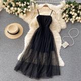 Sexy Straps Tulle Black Dress Women Holiday Dress HZ1022