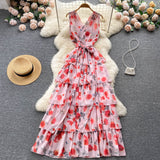 Sweet V neckline Summer Floral Dress Women Holiday Dress HZ1022